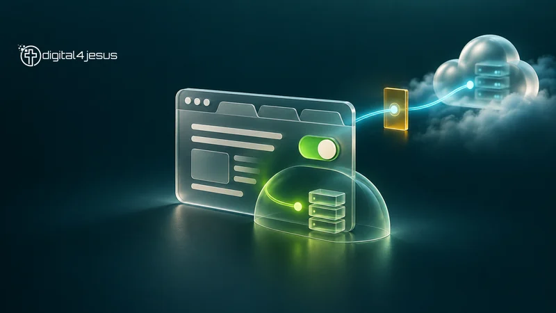A translucent browser separates an internal context boundary from a permission-controlled path to a cloud service.